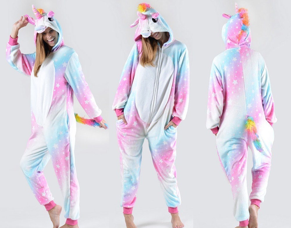 Rainbow Unicorn Hooded Union Suit Custom Pajama Onesie Mommy and Me –  Bridesmaid's World