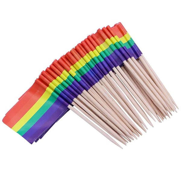 100 Pack - Rainbow Pattern Gay Pride Flag Toothpicks Festival Season Kitchen Serving Accessory Tooth Pick Party Supply