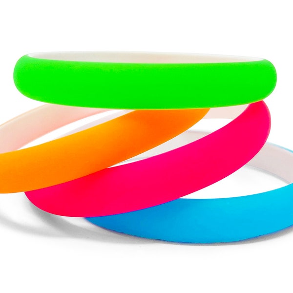 4 Pack Thin 1/2 Inch Fluorescent Bright Neon Colored Matte Finish 80s Style Bangle Bracelets - Available in Mixed 4 Pack or One Color 4 Pack