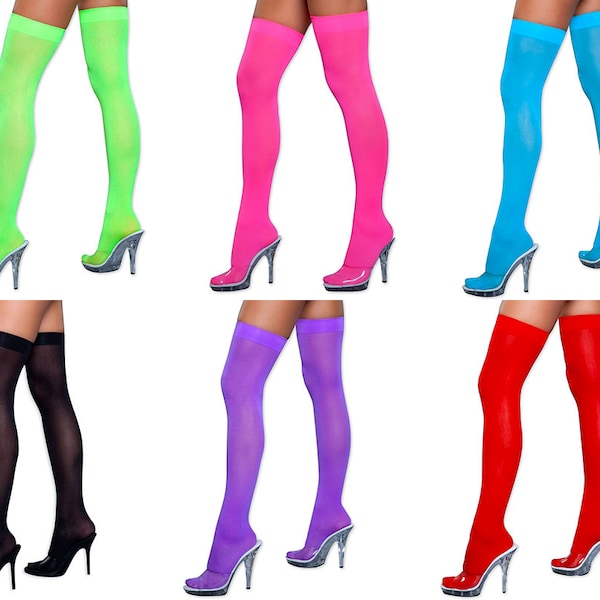 Women's Solid Color Opaque Thigh High Stockings Fluorescent Neon Vibrant Colors