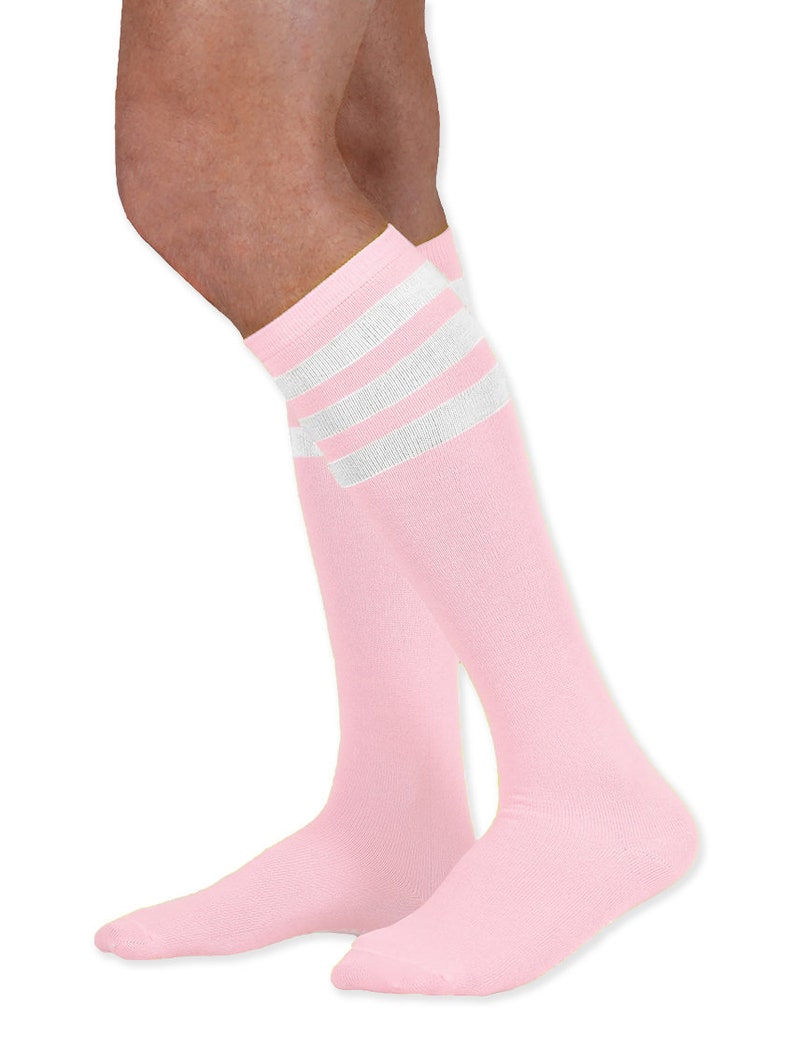 Unisex Colored Knee High Tube Socks With White Stripes Etsy