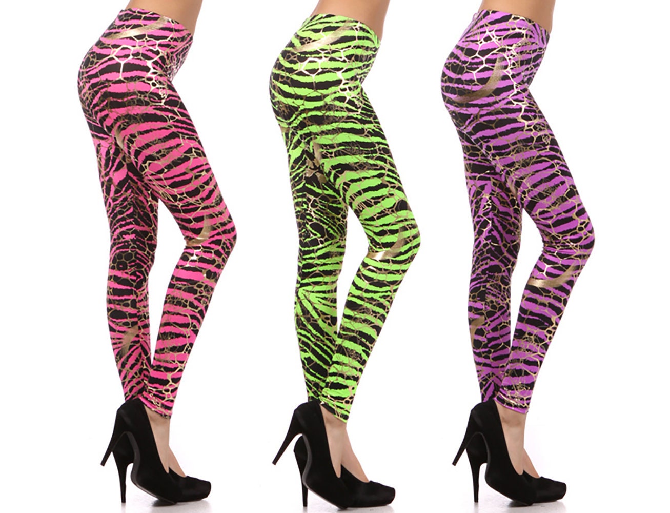 Neon Colored Zebra Print Leggings With 