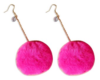 Fluffy Pom Ball Drop Earrings with Rhinestone