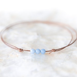 Blue Angelite Necklace, Leather Choker, Angelite Crystal Jewelry, Pastel Sky Blue Crystal Necklace, Hippie Western Jewelry, Boho Accessories