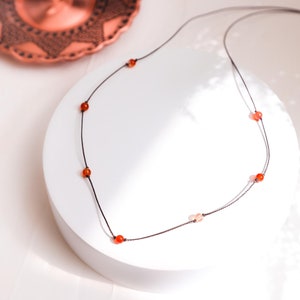 Carnelian Necklace, Carnelian Choker, Beaded Necklace, WATERPROOF, Dainty Crystal Necklace, Boho Hippie Jewelry, Real Carnelian Jewelry Gift
