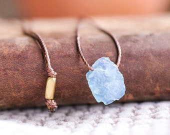 Raw Aquamarine Necklace, WATERPROOF, Blue Crystal Jewelry, March Birthstone, Necklaces for Women, Boho Hippie, Earthy Stone Pendant Necklace