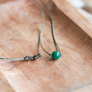 Green Jade Necklace, Jade Bead Crystal Necklace, WATERPROOF Cord Necklace, Boho Hippie Jewelry, Gemstone Choker, Handmade Crystal Jewelry