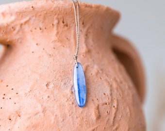 Blue Kyanite Necklace, Natural Crystal Pendant Necklace, Mineral Stone Necklaces for Women or Men, WATERPROOF, Minimalist Hippie Jewelry