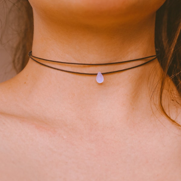 Iridescent Lilac Teardrop Choker Necklace, Boho Choker, Hippie Choker, Minimalist Necklace, Dainty Necklaces for Women, Pendant Choker