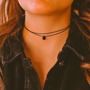 Dainty Double Layered Black Choker Necklace, Teardrop Necklace, Thin Cord Choker, Boho Choker, Hippie Necklaces for Women, Minimalist Choker image 10
