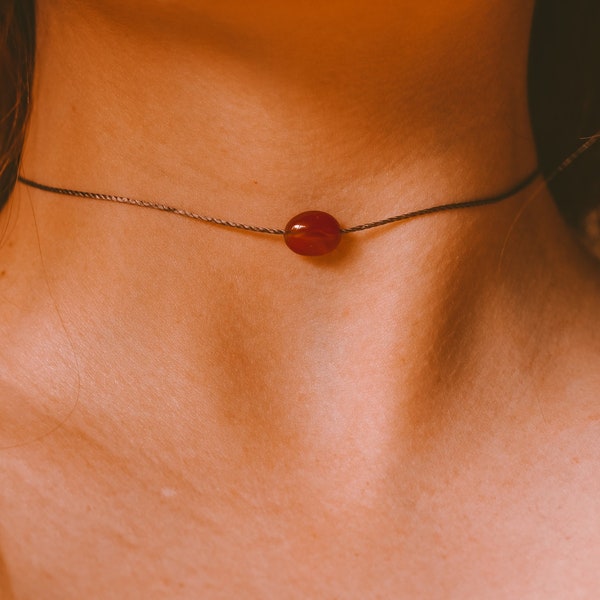 Carnelian Necklace, WATERPROOF, Natural Carnelian Gemstone Jewelry, Dainty Necklaces for Women, ORANGE RED Crystal Choker, Pendant Necklace
