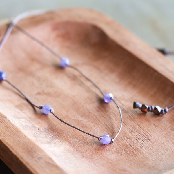 Tanzanite Necklace, Rare Crystal Necklace, Purple Crystal Choker, WATERPROOF, Tanzanite Jewelry, Handmade Boho Jewelry, December Birthstone