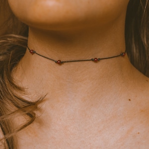 Carnelian Necklace, WATERPROOF, Beaded Necklace, Black Choker, Natural Carnelian Choker, Gemstone Necklaces for Women, RED Crystal Choker