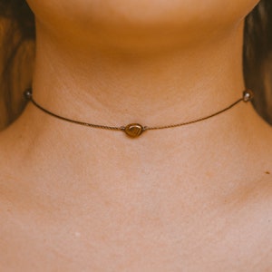 Tigers Eye Necklace, Gemstone Necklace, Boho Hippie, Waterproof Choker, Backdrop Necklace, June Birthstone Necklaces for Women, Indie Choker