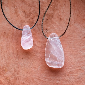 Raw Rose Quartz Necklace, Crystal Pendant Necklace, January Birthstone, WATERPROOF, Handmade Boho Hippie Jewelry, Pink Crystal Jewelry