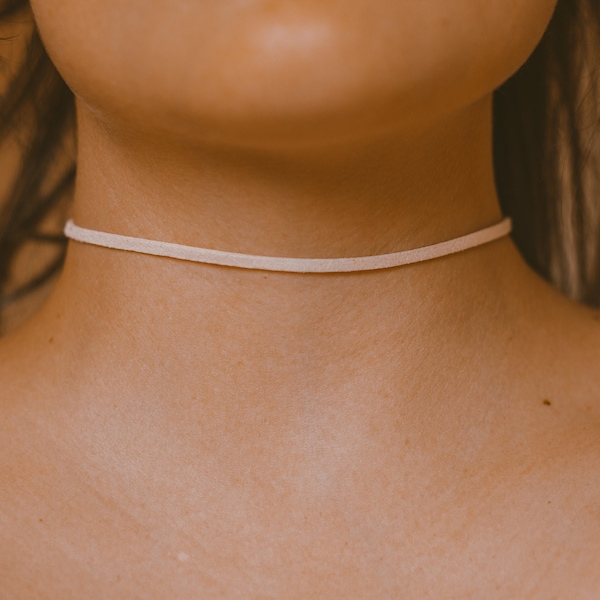 Soft Suede Choker, Vegan, Thin Soft Leather Choker Necklace for Women, WHITE Choker, BROWN Choker, LILAC Necklace, Colorful Boho Necklace