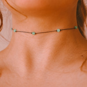 Green Aventurine Choker Necklace, Aventurine Crystal Necklace, Thin Beaded Choker, Boho Elf Jewelry, Fairy Mermaid Jewelry, Elvish Necklace