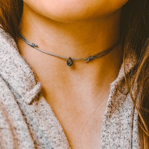 Rust Blue Teardrop Choker Necklace, Dainty Boho Choker, Minimalist Choker, Layering Necklace, Hippie Necklace, Adjustable Cord Choker