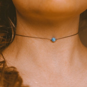 Blue Apatite Necklace, Crystal Necklace, Beaded Necklace, Boho Hippie Jewelry, Dainty Gemstone Choker, WATERPROOF, Natural Stone Jewelry