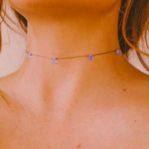 Dainty Teardrop Choker Necklace, Iridescent Blue Beaded Choker, WATERPROOF, Boho Jewelry, Aesthetic Chokers for Women, Fairy Mermaid Jewelry