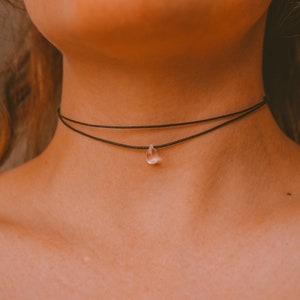 Dainty Double Layered Black Choker Necklace, Teardrop Necklace, Thin Cord Choker, Boho Choker, Hippie Necklaces for Women, Minimalist Choker image 3