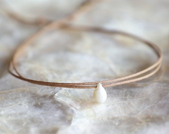 Opal Cream Teardrop Choker Necklace, Boho Choker, Double Layered Necklace, Vintage Necklaces for Women, Minimalist Necklace, Cord Choker