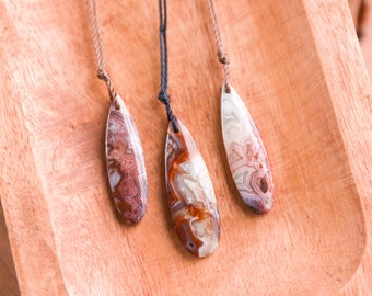 Laguna Lace Agate Necklace, Red Crazy Lace Agate Stone Pendant Necklace, WATERPROOF, Unique Crystal Necklace, Boho Hippie Agate Jewelry