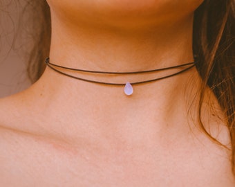 Iridescent Lilac Teardrop Choker Necklace, Boho Choker, Hippie Choker, Minimalist Necklace, Dainty Necklaces for Women, Pendant Choker