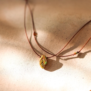 Rustic Leaf Drop Double Layered Necklace • Nature Inspired Hippie Jewelry • Botanical Cord Choker Necklace • Earthy Cottagecore Aesthetic