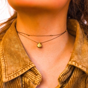 Earthy Drop Double Layered Necklace • Green Hippie Pendant Choker Necklace • Boho Fairycore Aesthetic • Cottagecore Jewelry Gift for her