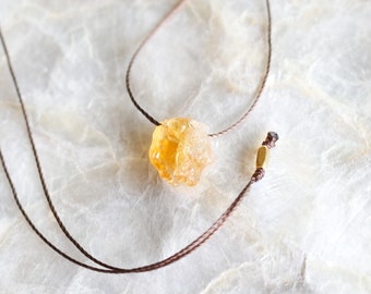 Raw Citrine Necklace, Backdrop Necklace, WATERPROOF Choker, Citrine Crystal Necklace, Stone Hippie Necklace, Indie, Cord Necklaces for Women