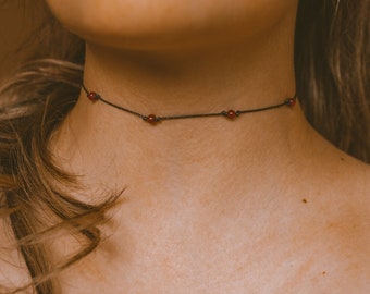 Carnelian Necklace, WATERPROOF, Beaded Necklace, Black Choker, Natural Carnelian Choker, Gemstone Necklaces for Women, RED Crystal Choker