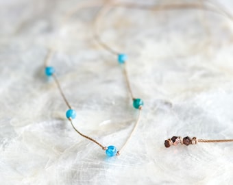 Blue Apatite Necklace, Crystal Necklace, Gemstone Beaded Necklace, Dainty Apatite Choker, WATERPROOF, Hippie Boho Jewelry, Crystal Jewelry