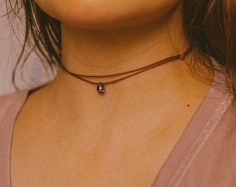 Hippie Necklace, Double Layered Teardrop Choker Necklace, Boho Choker, Indie Jewelry, Thin Cord Choker, Necklaces for Women, Minimalist