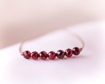 GARNET Bracelet, Dainty Beaded Bracelet for Women, JANUARY Birthstone, Red Garnet Crystal Bracelet, Valentines Gift, Handmade Jewelry,