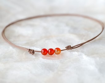 REAL Carnelian Necklace, Carnelian Choker Necklace, Orange Crystal Beaded Choker, Handmade Natural Carnelian Jewelry, Indie Hippie Jewelry