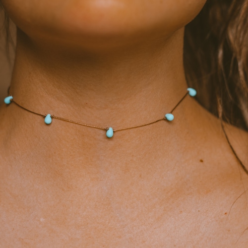 gold plated Turquoise chips necklace handmade in California birth stone ocean inspired delicate jewelry gold plated Turquoise chips necklace handmade in California birth stone ocean inspired delicate jewelry