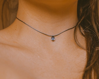 Indigo Blue Teardrop Choker Necklace, Indie Waterproof Necklace, Cute Blue Choker, Dainty Minimalist Choker, Unique Jewelry, Boho Hippie