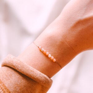 Peach MOONSTONE Bracelet, Crystal Bracelet, Dainty Beaded Bracelets for Women, WATERPROOF Surfer Bracelet, JUNE Birthstone Gift, Handmade