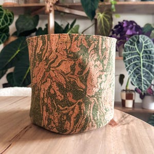 Mossy Woodland Plant Pot Cover w/ Waterproof Liner • Handmade Cork Planter Basket • Natural Boho Aesthetic Home Decor • SIZE 5, 6, 7, 8 inch