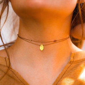ELVEN Leaf Pendant Double Layered Necklace • Whimsy Dainty Beaded Choker • Nature Inspired Botanical Jewelry • Handmade Hippie Gift for Her