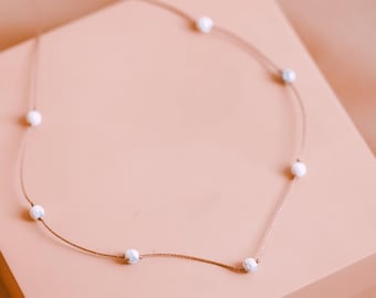 White Howlite Necklace, ULTRA Dainty Howlite Choker, Minimalist Gemstone Necklace, Crystal Beaded Choker for Women, Boho Hippie Jewelry Gift