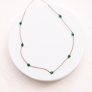 Malachite Necklace, Beaded Necklace, WATERPROOF Cord Necklace, Malachite Jewelry, Indie Crystal Necklace, Dainty Stone Necklaces for Women