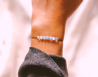 AQUAMARINE Bracelet, Beaded Bracelets for Women, MARCH Birthstone, WATERPROOF Surfer Bracelets, Boho Crystal Bracelet, Handmade Jewelry