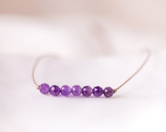 AMETHYST Bracelet, Purple Beaded Bracelets for Women, FEBRUARY Birthstone, Hypoallergenic Hippie Jewelry, Dainty Friendship Crystal Bracelet