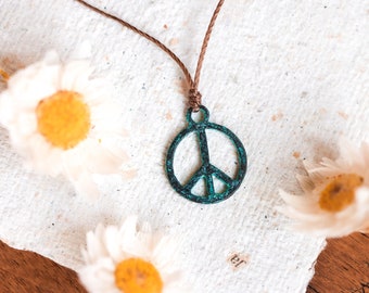 Rustic Hippie Peace Sign Necklace  • Layering Boho Necklace  • Festival Wear Bohemian Jewelry • Adjustable Pendant Necklace • Gift for Her