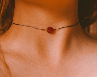 Carnelian Necklace, WATERPROOF, Natural Carnelian Gemstone Jewelry, Dainty Necklaces for Women, ORANGE RED Crystal Choker, Pendant Necklace