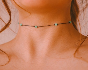 Green Aventurine Choker Necklace, Aventurine Crystal Necklace, Thin Beaded Choker, Boho Elf Jewelry, Fairy Mermaid Jewelry, Elvish Necklace