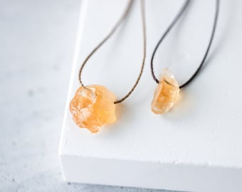 Raw Citrine Necklace, Backdrop Necklace, WATERPROOF Choker, Citrine Crystal Necklace, Stone Hippie Necklace, Indie, Cord Necklaces for Women