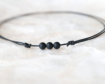Black Onyx Crystal Necklace, Dainty Beaded Choker Necklace, Onyx Stone Gemstone Necklace, Indie December Birthstone, Handmade Grunge Jewelry